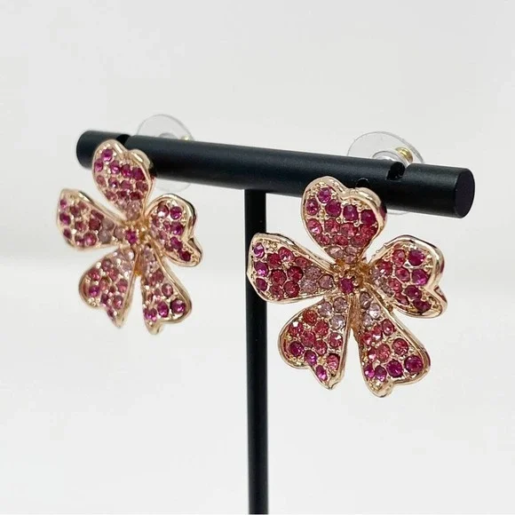 JTV Off Park Collection Pink Ombre Crystal Rose Tone Flower Earrings - Picture 4 of 7